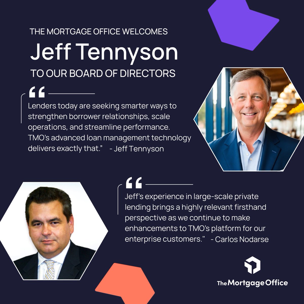 TMOsoftware's tweet image. We’re thrilled to welcome Jeff Tennyson to The Mortgage Office’s Board of Directors! 🎉 With 30+ years in private lending and firsthand experience as a former enterprise customer, Jeff brings unmatched insight.

Read the full release: hubs.la/Q03pM3j20