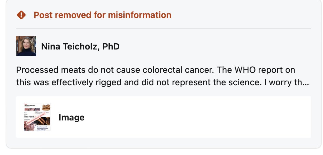 bigfatsurprise's tweet photo. LinkedIn flagged my post on ultra-processed meat not causing cancer as "misinformation." Every factual statement in that piece is documented and true. https://t.co/VlYOam4mRA