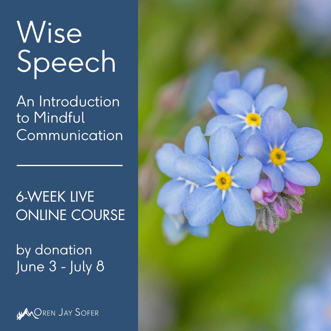 Oren Jay Sofer (@orenjaysofer) on Twitter photo There’s still time to join *Wise Speech: An Introduction to Mindful Communication*—my 6 week live, online course starting Tuesday, June 3. Offered by donation, open to all.
Learn more + register: orenjaysofer.com/speech
Sponsored by Barre Center for Buddhist Studies There’s still time to join *Wise Speech: An Introduction to Mindful Communication*—my 6 week live, online course starting Tuesday, June 3. Offered by donation, open to all.
Learn more + register: orenjaysofer.com/speech
Sponsored by Barre Center for Buddhist Studies