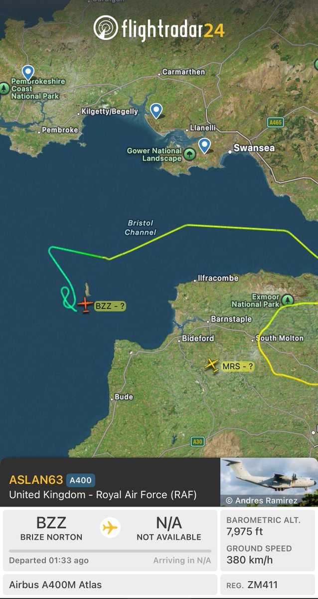 glennpolley's tweet photo. Looks to be covered nicely by RAFโs #ASLAN63 (Airbus) and Army Air Corps #RECON21 (Wildcat chopper ๐) as it enters the Bristol Channel. https://t.co/01Iqq7DiVI
