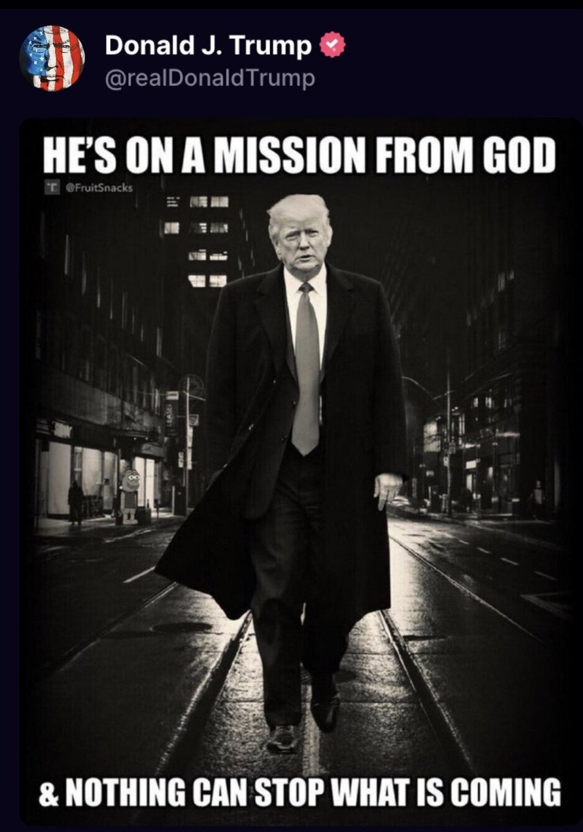 The narcissist in him has a morbid need for this representation of himself. As a Capone, a Pope, a God, a King and actually a Mother Theresa too. He needs to believe he is that role model but in the mirror he sees a small weak man who has to scream - "I am the President." Dork.