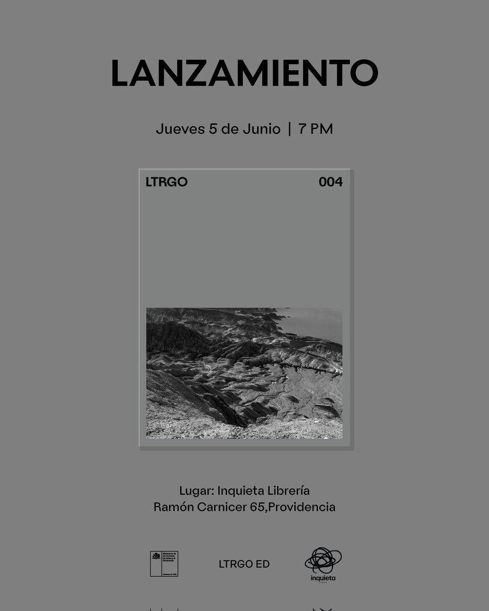 letargoed's tweet image. LANZAMIENTO LTRGO 004 | 2025

Presentaremos nuestra edición 004 el jueves 05 de junio a las 19:00hrs en el espacio de nuestros amigos de @lainquietalib (Ramón Carnicer, 65. Providencia).

¿Nos vemos la próxima semana? ¡Te estaremos esperando!