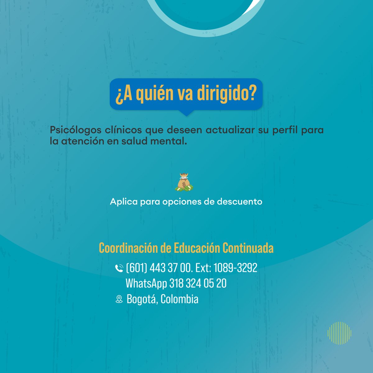 🧠✨¡Actualiza tus competencias en salud mental!

Fortalece tus habilidades para intervenir en casos clínicos complejos desde una perspectiva ética y basada en la evidencia.

 💰Inversión: $413.000
 👉Dirigido a psicólogos clínicos
🔗Cupos limitados: ucatolica.edu.co/portal/Educaci…