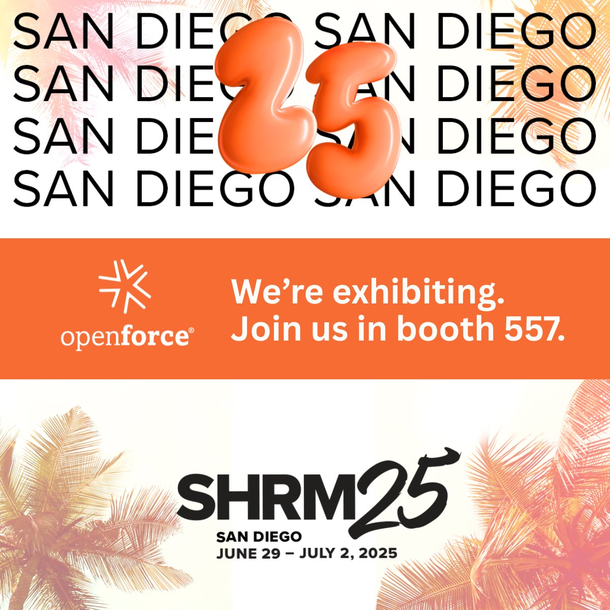 We’re heading to SHRM 25! 🎉

Join us at booth 557 to see why Openforce is the #1 Contractor Management Solution. From onboarding &amp; compliance to payments &amp; insurance, we streamline every step to make managing contractors simple, secure, &amp; scalable! 

Let’s connect in person!