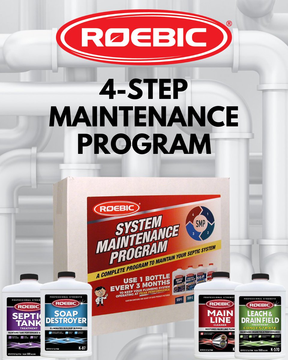 RoebicLabs's tweet photo. 🛠️ Regular maintenance helps prevent costly septic issues, and Roebic’s 4-Step Maintenance Program makes it easy.

🚰 Learn more: https://t.co/p1taPD3hIT

#roebic #roebiclabs #septiccare #maintenanceprogram #systemsupport #drainfieldprotection #rootcontrol https://t.co/cVM1JuCtZg