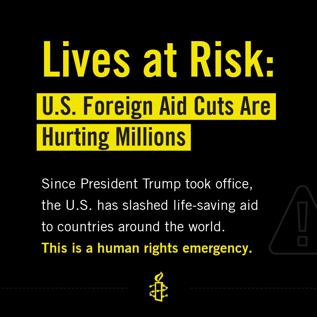 Erika Guevara Rosas (@erikaguevarar) on Twitter photo The <a href="/POTUS/">President Donald J. Trump</a> Trump administration’s abrupt, chaotic and sweeping suspension of #US foreign aid is placing millions of lives and human rights at risk across the globe.
In our new <a href="/amnesty/">Amnesty International</a> report “Lives at Risk,” we examine how the cuts have halted critical programs across the The <a href="/POTUS/">President Donald J. Trump</a> Trump administration’s abrupt, chaotic and sweeping suspension of #US foreign aid is placing millions of lives and human rights at risk across the globe.
In our new <a href="/amnesty/">Amnesty International</a> report “Lives at Risk,” we examine how the cuts have halted critical programs across the