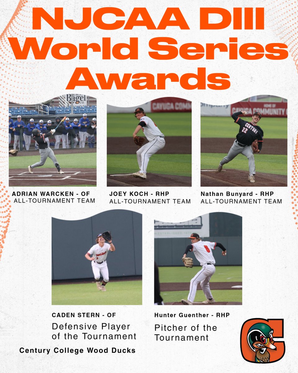 The Wood Ducks had some great individual performances during the World Series. Bunyard, Koch, and Warcken were named to the All-Tournament Team. Stern was named Defensive Player of the Tournament and Hunter Guenther was named Pitcher of the Tournament!