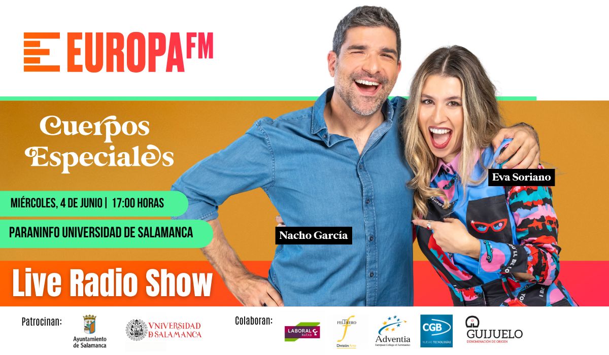 EUROPAFM SALAMANCA (@europafmsa) on Twitter photo 📢¡¡¡ NOTICIÓN!!!
📻<a href="/CuerposEspecial/">Cuerpos Especiales</a> regresa a #Salamanca
No te pierdas a <a href="/EvaSoriano90/">Eva Soriano</a> y <a href="/NachoGarciaR/">Nacho Garcia</a> el próximo miércoles 4 de junio (17:00 horas) en el #Paraninfo de <a href="/usal/">Universidad de Salamanca</a>
➡️Date prisa y recoge tu invitación en el Edificio Histórico de la Universidad de Salamanca 📢¡¡¡ NOTICIÓN!!!
📻<a href="/CuerposEspecial/">Cuerpos Especiales</a> regresa a #Salamanca
No te pierdas a <a href="/EvaSoriano90/">Eva Soriano</a> y <a href="/NachoGarciaR/">Nacho Garcia</a> el próximo miércoles 4 de junio (17:00 horas) en el #Paraninfo de <a href="/usal/">Universidad de Salamanca</a>
➡️Date prisa y recoge tu invitación en el Edificio Histórico de la Universidad de Salamanca