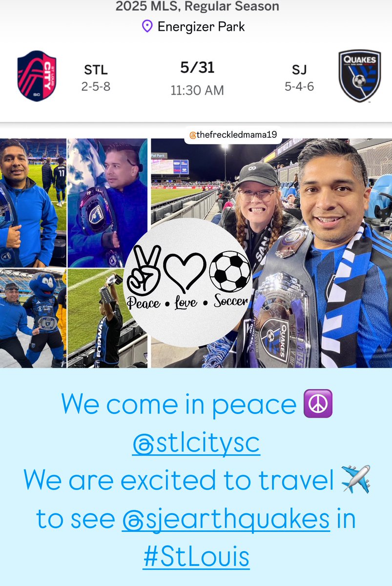We come in peace✌️🏾 <a href="/stlCITYsc/">St Louis CITY SC</a> We are excited to travel to St. Louis to watch <a href="/SJEarthquakes/">San Jose Earthquakes</a> #SJvsSTL #quakes74 ☮️