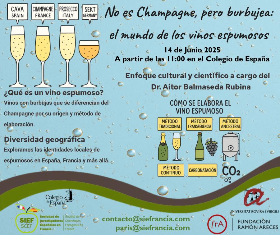 SIEF Sociedad Investigadores Españoles en Francia (@sief_scef) on Twitter photo 🥂✨ ¿Sabías que no todo lo que burbujea es Champagne?
En esta cata-charla descubriremos vinos espumosos de aquí y de allá 🌍, explorando métodos 🧪 (¡tradicional, ancestral, Charmat!) y rompiendo mitos 🍾
¡Prepárate para brindar con conocimiento! 🍷
<a href="/FundacionAreces/">FundaciónRamónAreces</a>
<a href="/CdE_Paris/">Colegio de España - Paris</a> 🥂✨ ¿Sabías que no todo lo que burbujea es Champagne?
En esta cata-charla descubriremos vinos espumosos de aquí y de allá 🌍, explorando métodos 🧪 (¡tradicional, ancestral, Charmat!) y rompiendo mitos 🍾
¡Prepárate para brindar con conocimiento! 🍷
<a href="/FundacionAreces/">FundaciónRamónAreces</a>
<a href="/CdE_Paris/">Colegio de España - Paris</a>