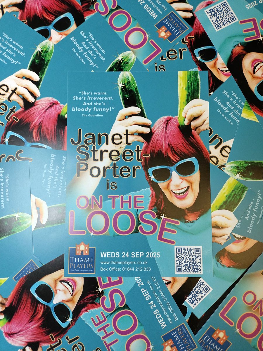 Wednesday 24th September
Look who's coming to #Thame! 
You saw her last week on #hignfy now see her live and uncensored.
thameplayers.co.uk/events/janet-s…
#janetstreetporter
