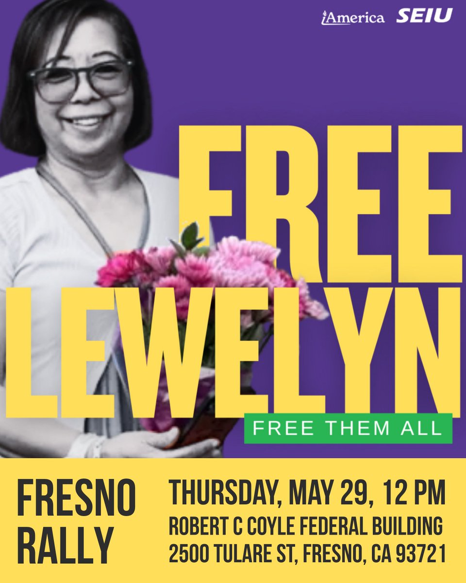 📢 RALLY FOR AUNTIE LYNN TODAY! 📢⁠
⁠
<a href="/SEIU521/">SEIU Local 521</a>  is standing with Lewelyn Dixon, a detained University of Washington Medical Center worker and <a href="/SEIU925/">SEIU Local 925</a> union member. Join us at 2500 Tulare St, Fresno, today at 12 PM.⁠