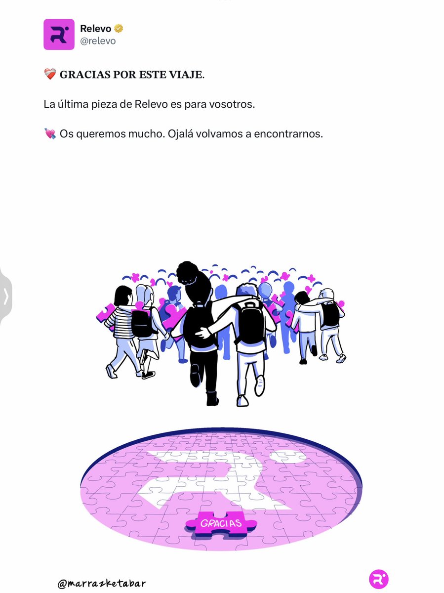 Siempre que cierra un medio de comunicación es un fracaso de la profesión periodística.
Si además ese medio es un ejemplo de información y libertad el palo es doble.
Mi abrazo y mi apoyo a los compañeros de <a href="/relevo/">Relevo</a>