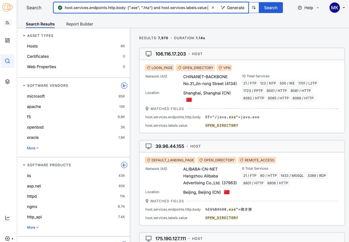 This week's cool query of the week shows you how to find hosts with open directories with executable files in endpoint HTTP bodies. Check it out here! community.censys.com/censys-platfor…
