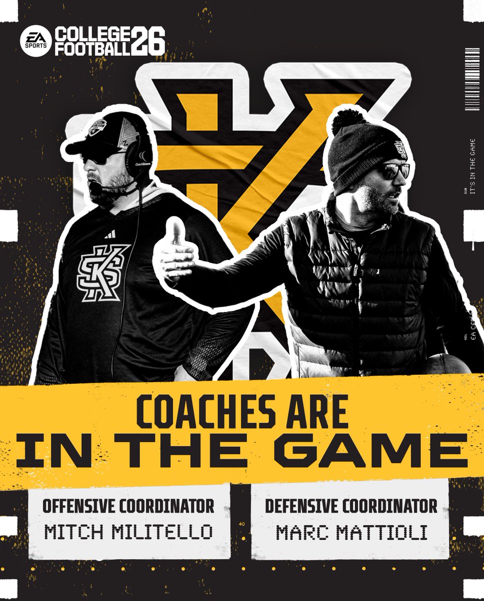 Kennesaw State Football (@kennesawstfb) on Twitter photo They're in the Game.
Help lead the Black and Gold to virtual glory in <a href="/EASPORTSCollege/">EASPORTSCollege</a> CFB26!
#CFB26 | #HootyHoo They're in the Game.
Help lead the Black and Gold to virtual glory in <a href="/EASPORTSCollege/">EASPORTSCollege</a> CFB26!
#CFB26 | #HootyHoo