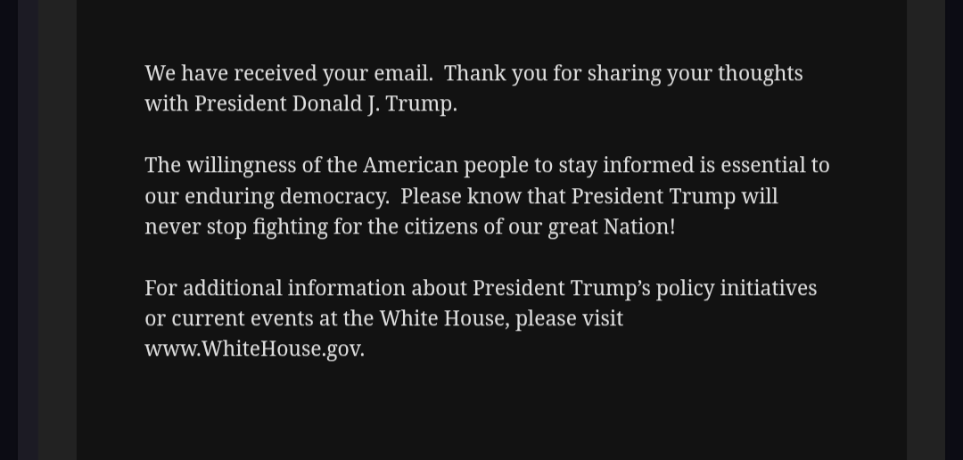 President Trump loves hearing from We The People! <a href="/POTUS/">President Donald J. Trump</a> ❤️🤍💙🇺🇲
whitehouse.gov/contact