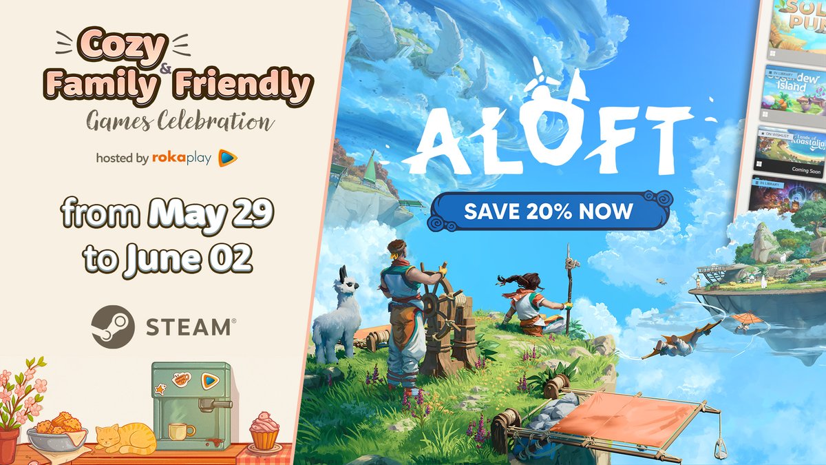Aloft - OUT NOW (@aloft_game) on Twitter photo 🪁Aloft is part of Cozy & Family Friendly Games Celebration by <a href="/cozycelebration/">☕ Cozy Games Celebration</a> on Steam!
🌤️Get Aloft with 20% off and soar into adventure with your friends.
store.steampowered.com/app/1660080/Al… 🪁Aloft is part of Cozy & Family Friendly Games Celebration by <a href="/cozycelebration/">☕ Cozy Games Celebration</a> on Steam!
🌤️Get Aloft with 20% off and soar into adventure with your friends.
store.steampowered.com/app/1660080/Al…