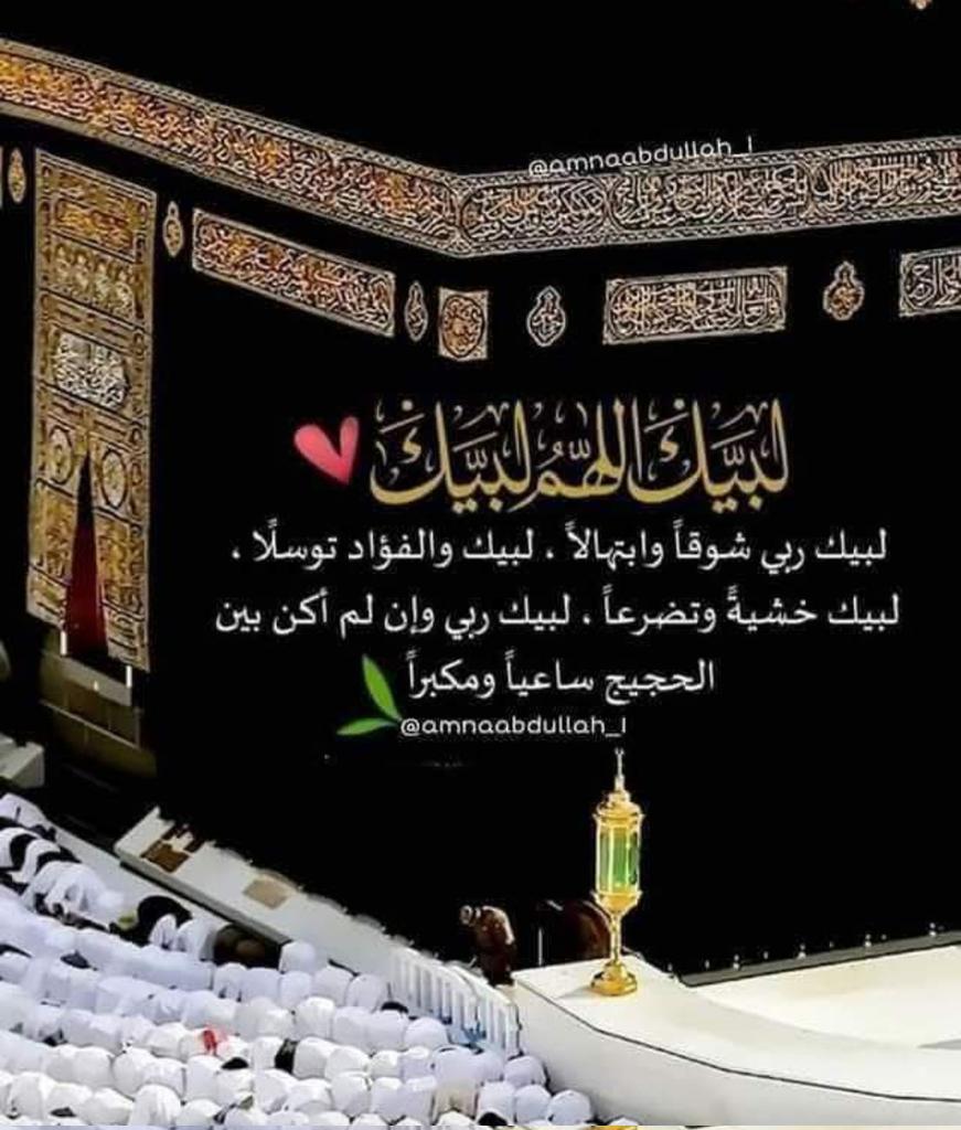 أنا لستُ في الحجاجِ ياربّ الورىٰ
لكنّ قلبِـي بالمحبـة كبّـرا
لبّيكَ ما نبض الفؤاد وما دعا* 
 *داعٍ وما دمع بعينٍ قد جرىٰ* 
 *لبّيكَ أعلِـنُها بكـل تـذللٍ* 
 *لبيكَ ما امتلأتْ بها أمُّ القُرىٰ* 
 *لبّيك يا ذا الجودِ.. ما قلبٌ هفَا* 
 *للعفوِ منك وبالخضوعِ تدثَّرا".*💗