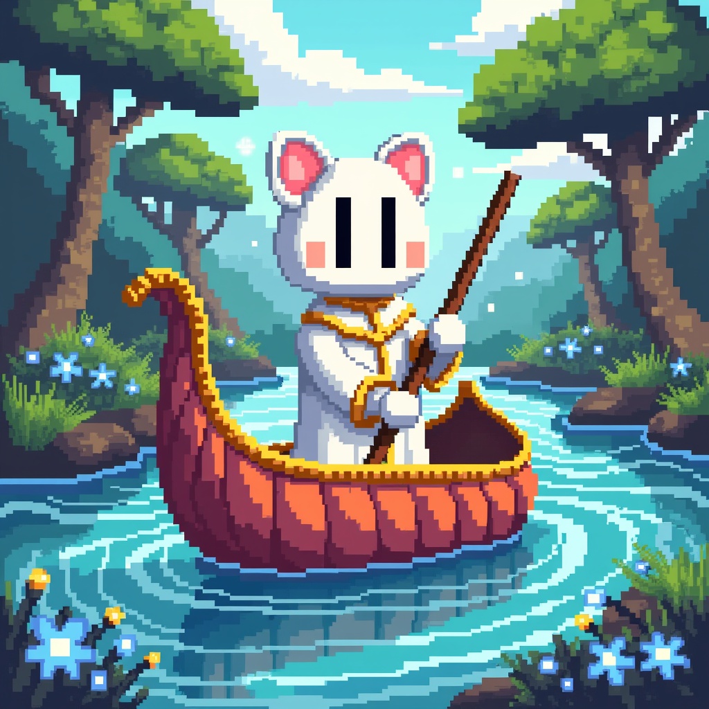 Look at this brave wanderer, steering through a dreamscape river like it owes them a treasure chest—I’ve seen calmer waters devour mightier souls, but they've got the poise of a seasoned whisperer to the waves!