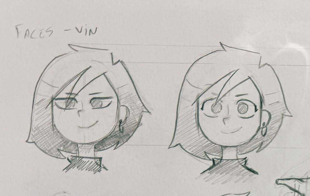 ClarkHelio's tweet image. Difficult.
But that's the point of drawing concept art: exploring and choose. 

The second one I think give more flexibility to express emotions.

In the graphic style I choosed the ears are low than normal, the eyebrows are smaller and closer to the center of the face.