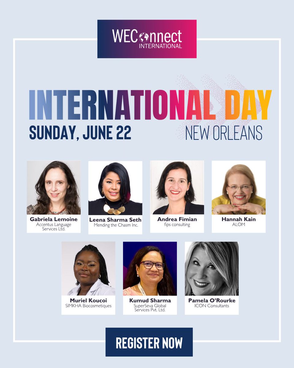 WEConnection's tweet photo. Get ready for #InternationalDay2025!

We can't wait to see you in New Orleans on Sunday, June 22, for a day of bold insights, global connections, and new opportunities for women-owned businesses. https://t.co/PmJtu4f8l3