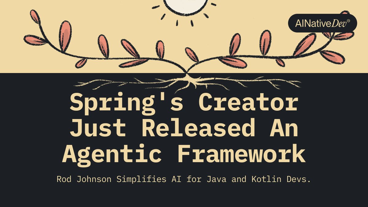JVM devs, this one’s for you: <a href="/springrod/">Rod Johnson</a> just dropped an OSS agent framework. 

JVM-native, Kotlin-based, and focused on agentic flows mixing LLM-prompted interactions with code and domain models. 

<a href="/dalmaer/">Dion Almaer</a> got hands-on and shared his thoughts here → ainativedev.co/1i9