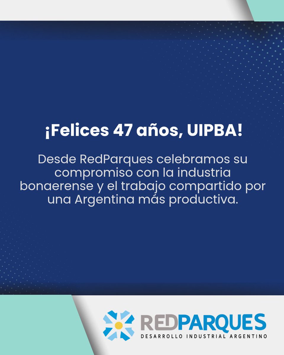 🎉 Desde RedParques saludamos a <a href="/UIPBA/">UIPBA</a> por sus 47 años de historia
Celebramos su compromiso sostenido con el desarrollo industrial bonaerense y su trabajo permanente por fortalecer el entramado productivo de la provincia
¡Por muchos años más de trabajo conjunto!
#RedParques
