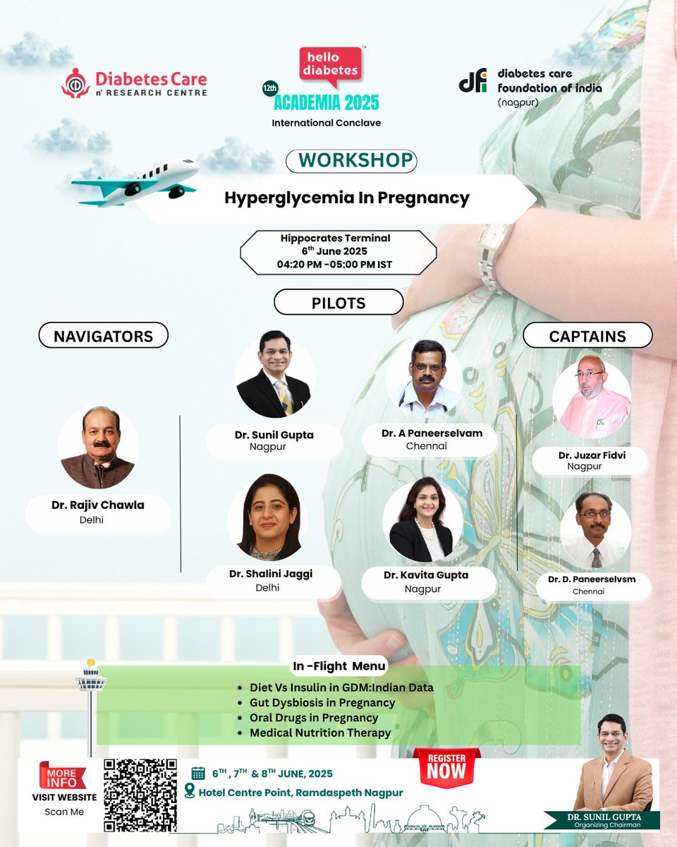 drsunilsgupta1's tweet photo. 📢 12th Hello Diabetes Academia 2025

🗓️ 6th, 7th &amp; 8th June 2025

📍 Hotel Centre Point, Ramdaspeth, Nagpur

Join us for 3 days of cutting-edge learning, expert insights &amp; collaborative growth in diabetes care! 💙🩺
#HelloDiabetes #DiabetesAcademia2025 #MedicalEducation https://t.co/kTKiGiCAFY
