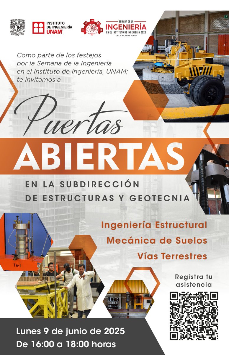 Instituto de Química (@iquimicaunam) on Twitter photo 🔧 El <a href="/IIUNAM/">Instituto de Ingeniería</a> invita al evento de Puertas Abiertas este 9 de junio de 16 a 18 h. Conoce laboratorios de estructuras, suelos y más.
📍 Subdirección de Estructuras y Geotecnia
🔗 Registra tu asistencia 🔧 El <a href="/IIUNAM/">Instituto de Ingeniería</a> invita al evento de Puertas Abiertas este 9 de junio de 16 a 18 h. Conoce laboratorios de estructuras, suelos y más.
📍 Subdirección de Estructuras y Geotecnia
🔗 Registra tu asistencia