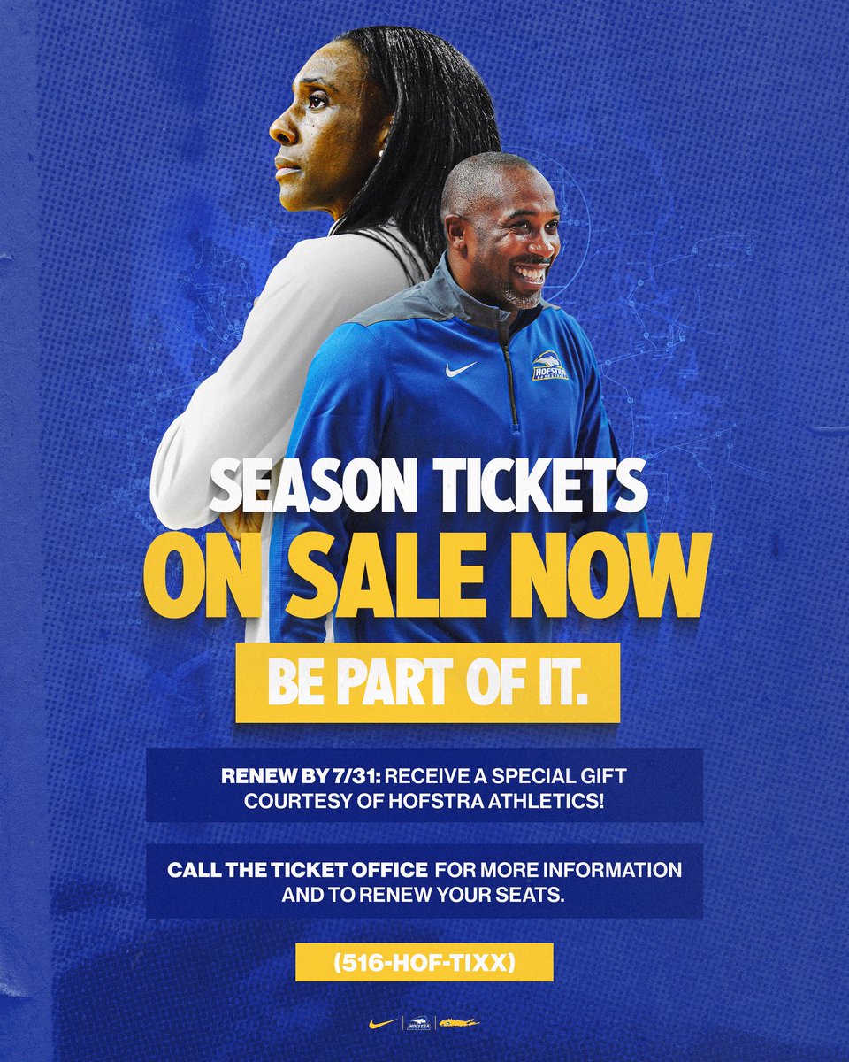 Hofstra Pride Athletics (@hofstrapride) on Twitter photo ‼️ 𝘽𝙀 𝙋𝘼𝙍𝙏 𝙊𝙁 𝙃𝙊𝙁𝙎𝙏𝙍𝘼 𝘽𝘼𝙎𝙆𝙀𝙏𝘽𝘼𝙇𝙇. 𝙍𝙀𝙎𝙀𝙍𝙑𝙀 𝙔𝙊𝙐𝙍 𝙎𝙀𝘼𝙎𝙊𝙉 𝙏𝙄𝘾𝙆𝙀𝙏𝙎 𝙏𝙊𝘿𝘼𝙔 ‼️
Fans who renew their season tickets by 7/31 will receive a special gift from Hofstra Athletics 🎁
You don’t want to miss the 2025-26 <a href="/HofstraMBB/">Hofstra Men's Basketball</a> & ‼️ 𝘽𝙀 𝙋𝘼𝙍𝙏 𝙊𝙁 𝙃𝙊𝙁𝙎𝙏𝙍𝘼 𝘽𝘼𝙎𝙆𝙀𝙏𝘽𝘼𝙇𝙇. 𝙍𝙀𝙎𝙀𝙍𝙑𝙀 𝙔𝙊𝙐𝙍 𝙎𝙀𝘼𝙎𝙊𝙉 𝙏𝙄𝘾𝙆𝙀𝙏𝙎 𝙏𝙊𝘿𝘼𝙔 ‼️
Fans who renew their season tickets by 7/31 will receive a special gift from Hofstra Athletics 🎁
You don’t want to miss the 2025-26 <a href="/HofstraMBB/">Hofstra Men's Basketball</a> &