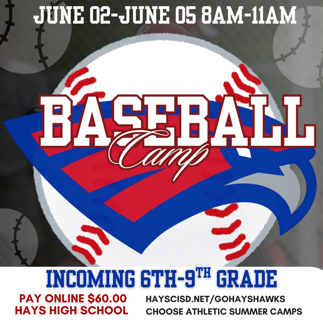 Baseball camp next week! <a href="/Hawk_Hardball/">Hays Hawks Baseball</a> <a href="/Hays_Hawks/">Hays High School</a> <a href="/haysfreepress/">Hays Free Press || News-Dispatch</a> <a href="/HaysCISD/">Hays CISD</a>