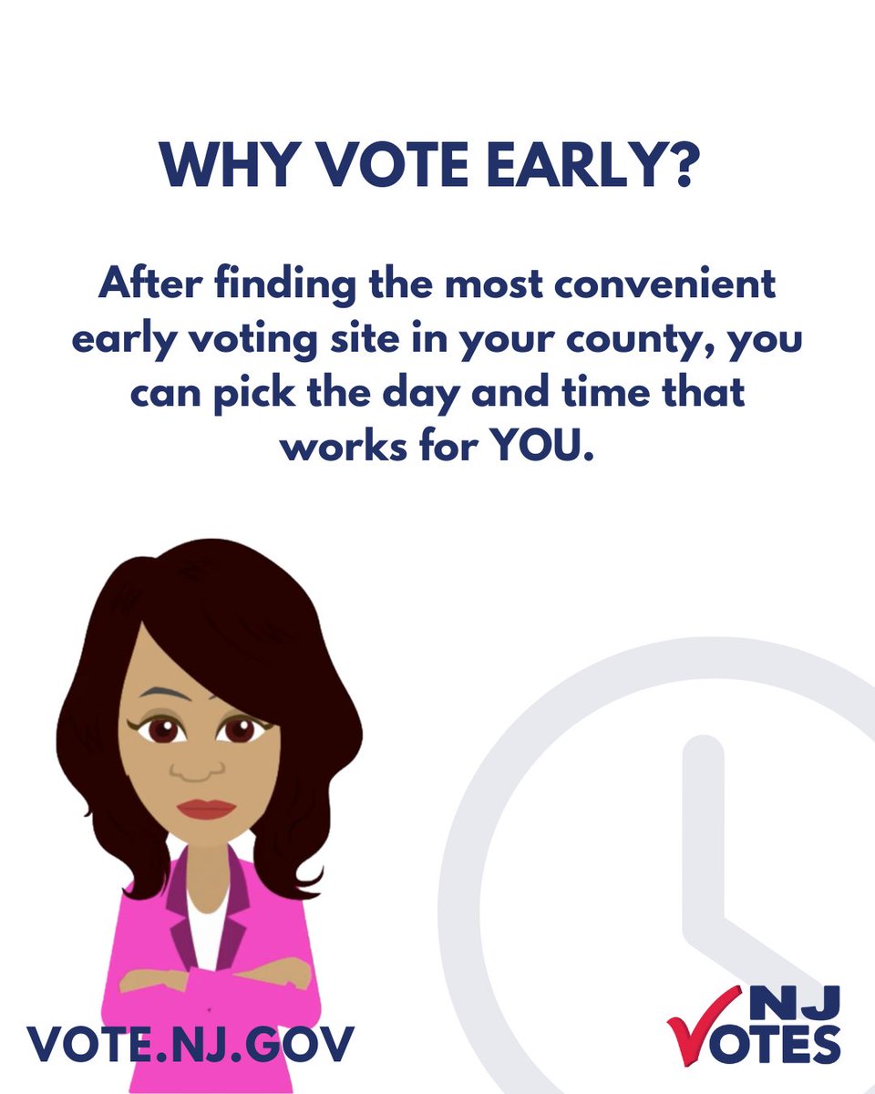 NJ_Votes's tweet image. Planning on voting early in the 2025 Primary Election? The in-person Early Voting Period is Tuesday, June 3 – Sunday, June 8. Everything you need to know about voting early is in this guide! Have more questions? Visit Vote.NJ.Gov. #NJVotes
