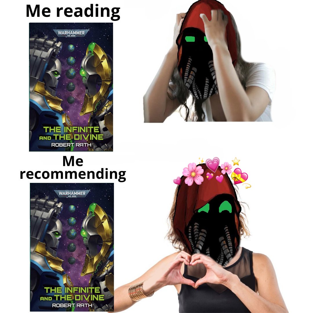 Do you like to read about old angsty divorced gay robots trying to kill each other? While they also are trying to save the universe?  You need to read "The infinite and the divine" 💚🌸