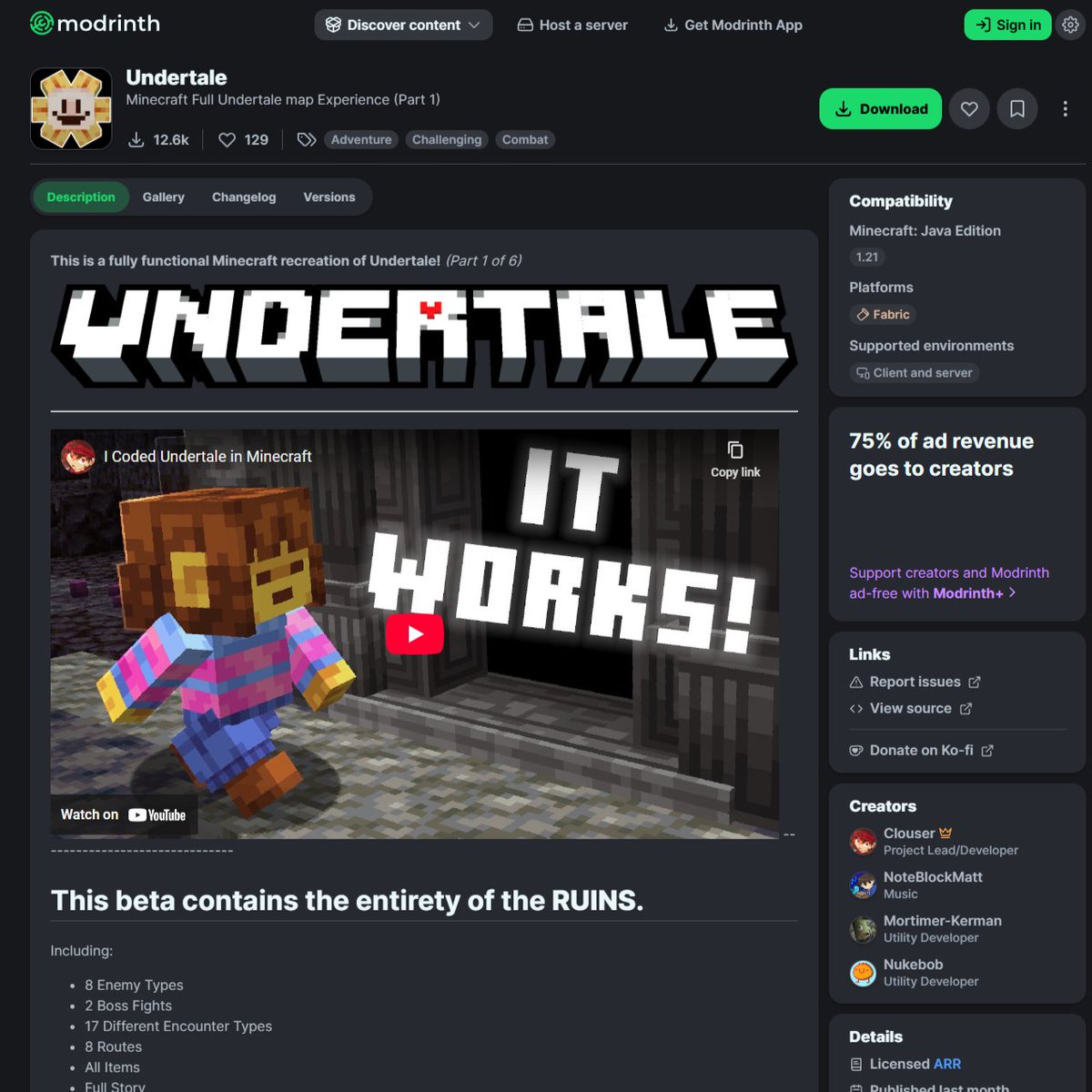 JriftJA's tweet image. If you guys like Undertale and Minecraft I HEAVILY recommend you check out this modpack by @C1OUS3R, it's genuinely the most impressive Minecraft Mod I've ever seen and it was so much fun to play! I'll drop a link in replies to the Modrinth page! (If you need more VA hmu 👀😂)