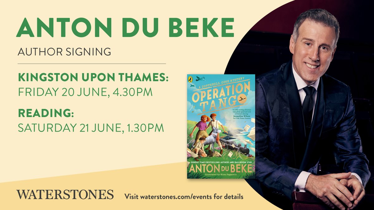 Waterstones Kids (@waterstoneskids) on Twitter photo The King of Ballroom, Strictly Come Dancing royalty, and household name, <a href="/TheAntonDuBeke/">Anton Du Beke</a> will be visiting Waterstones Reading and Kingston to sign copies of his children’s book, Operation Tango!
Find event tickets and details here: waterstones.com/events/search/… The King of Ballroom, Strictly Come Dancing royalty, and household name, <a href="/TheAntonDuBeke/">Anton Du Beke</a> will be visiting Waterstones Reading and Kingston to sign copies of his children’s book, Operation Tango!
Find event tickets and details here: waterstones.com/events/search/…