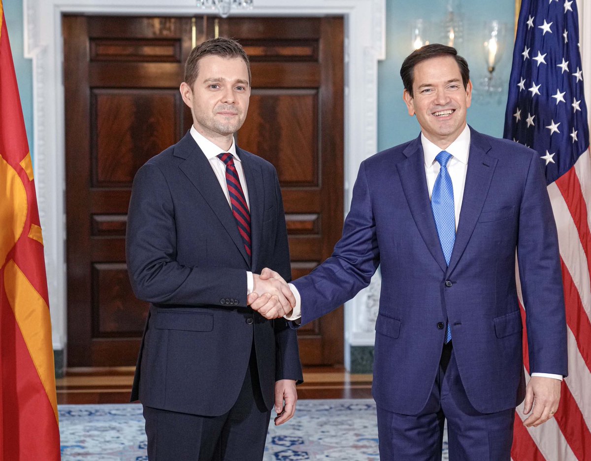 Secretary Marco Rubio (@secrubio) on Twitter photo Met with North Macedonia Foreign Minister <a href="/TimcoMucunski/">Timco Mucunski</a> today to discuss the strong relationship between the U.S. and North Macedonia. Met with North Macedonia Foreign Minister <a href="/TimcoMucunski/">Timco Mucunski</a> today to discuss the strong relationship between the U.S. and North Macedonia.