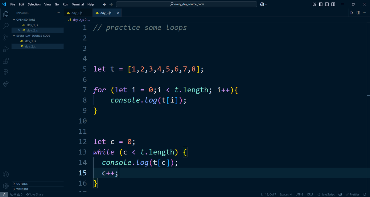 code_with_cigar's tweet photo. 🚀 Day 2 of my #14DaysOfCoding challenge!
Today I explored and practiced different types of loops 🔁 in JavaScript.
Every line of code is helping me grow one step closer to becoming a better developer 👨‍💻✨
Excited for what’s next! 🔥💪 https://t.co/5cjUGT6sJ3