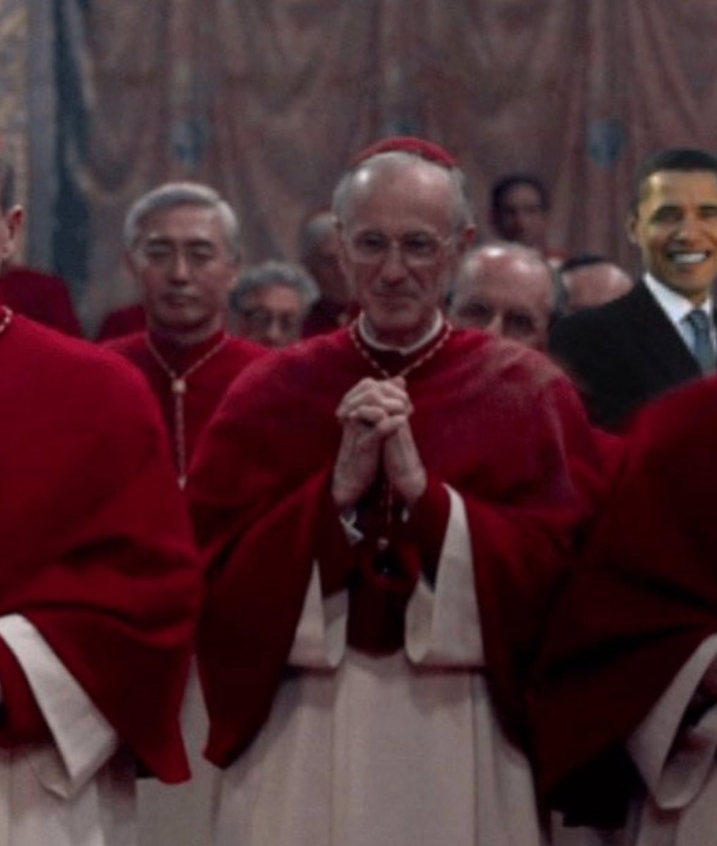 cucumberlarry27's tweet photo. loooove this guy in conclave he’s literally delighted about vincent being pope….ignore barack i didn’t have the original picture https://t.co/bdjsaCBHdB