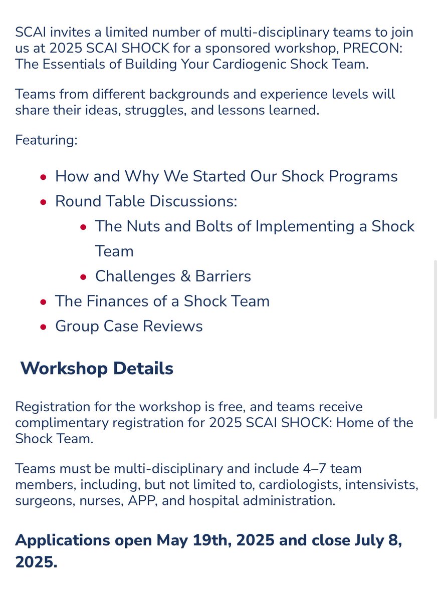 Aditya Bharadwaj (@adityadoc1) on Twitter photo Join us at #SCAIShock on Sept 18 in Tampa, FL to discuss the nuts and bolts of building a Cardiogenic Shock team at your institution- protocols, challenges, finances and more!
<a href="/SCAI/">SCAI</a> <a href="/SrihariNaiduMD/">Srihari S. Naidu, MD</a> <a href="/Babar_Basir/">Babar Basir</a> <a href="/Allison_Dupont/">Allison Dupont, MD</a> <a href="/SandeepNathanMD/">Sandeep Nathan, MD, MSc</a> Join us at #SCAIShock on Sept 18 in Tampa, FL to discuss the nuts and bolts of building a Cardiogenic Shock team at your institution- protocols, challenges, finances and more!
<a href="/SCAI/">SCAI</a> <a href="/SrihariNaiduMD/">Srihari S. Naidu, MD</a> <a href="/Babar_Basir/">Babar Basir</a> <a href="/Allison_Dupont/">Allison Dupont, MD</a> <a href="/SandeepNathanMD/">Sandeep Nathan, MD, MSc</a>