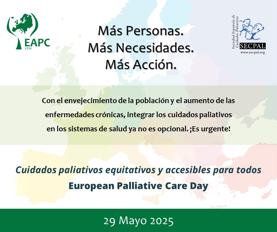 secpal_'s tweet photo. 🟢 En el Día Europeo de los Cuidados Paliativos reafirmamos nuestro compromiso con una Europa donde todas las personas tengan acceso a #cuidadospaliativos de calidad. Construyamos un futuro en el que la dignidad en los cuidados sea un derecho universal, no un privilegio #EAPC4all https://t.co/Iq9CxUlQ2f