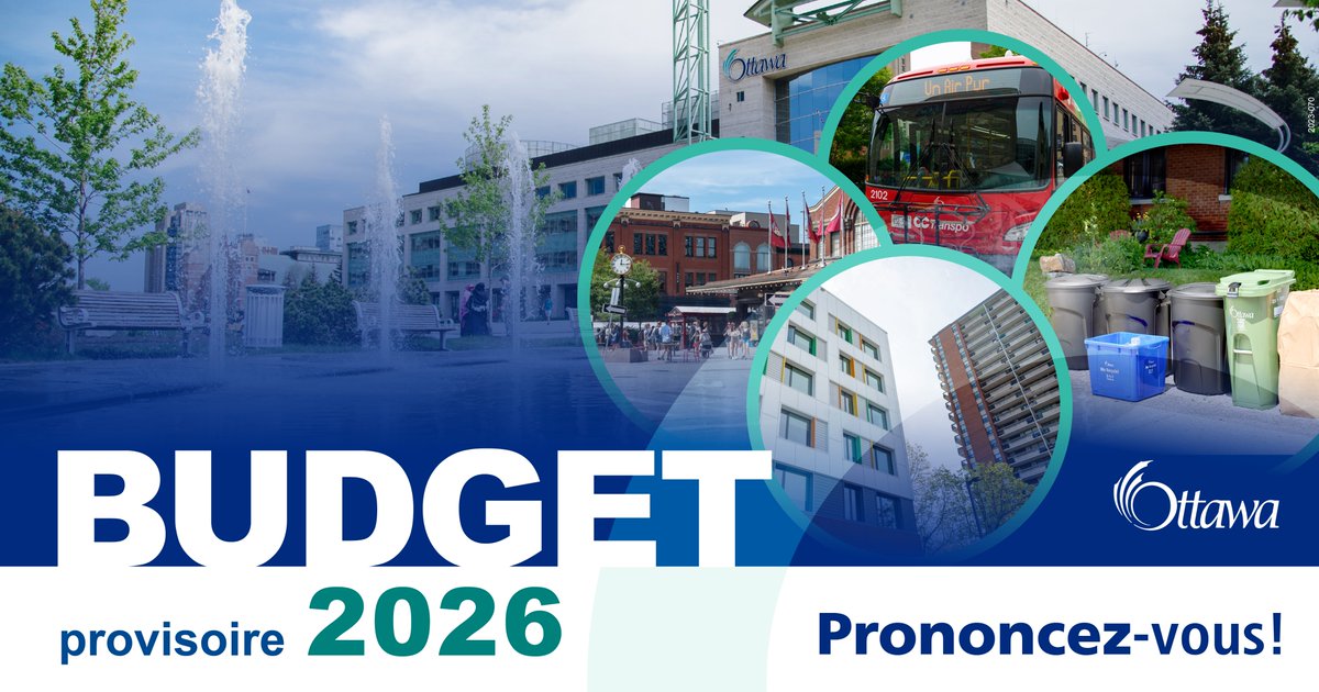 Nous voulons votre avis sur le budget provisoire 2026 d’#OttVille! 
Indiquez-nous vos priorités budgétaires dans le sondage en ligne. D’autres occasions de participation suivront, notamment des consultations menées par les membres du Conseil.
bit.ly/4mDH4FE
#OttBudget
