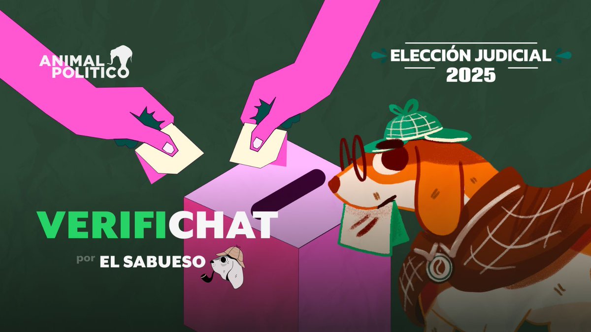 ElSabuesoAP's tweet photo. 🚨En 3 días elegiremos a quiénes integran el Poder Judicial, 🤓te ayudamos a informarte sobre este proceso.
🐶 Suscríbete al #VerifiChat y nosotros te haremos llegar información verificada sobre la #ElecciónJudicial a tu celular📲: https://t.co/ncxMC4e3an https://t.co/rxrW9g5ILT