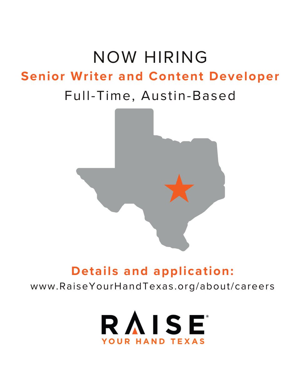 Join our team of amazing public education communicators! We are currently accepting applications for a full-time Senior Writer and Content Developer in Austin, Texas. This position is based in our downtown Austin office, across the street from the Texas Capitol. 

More details