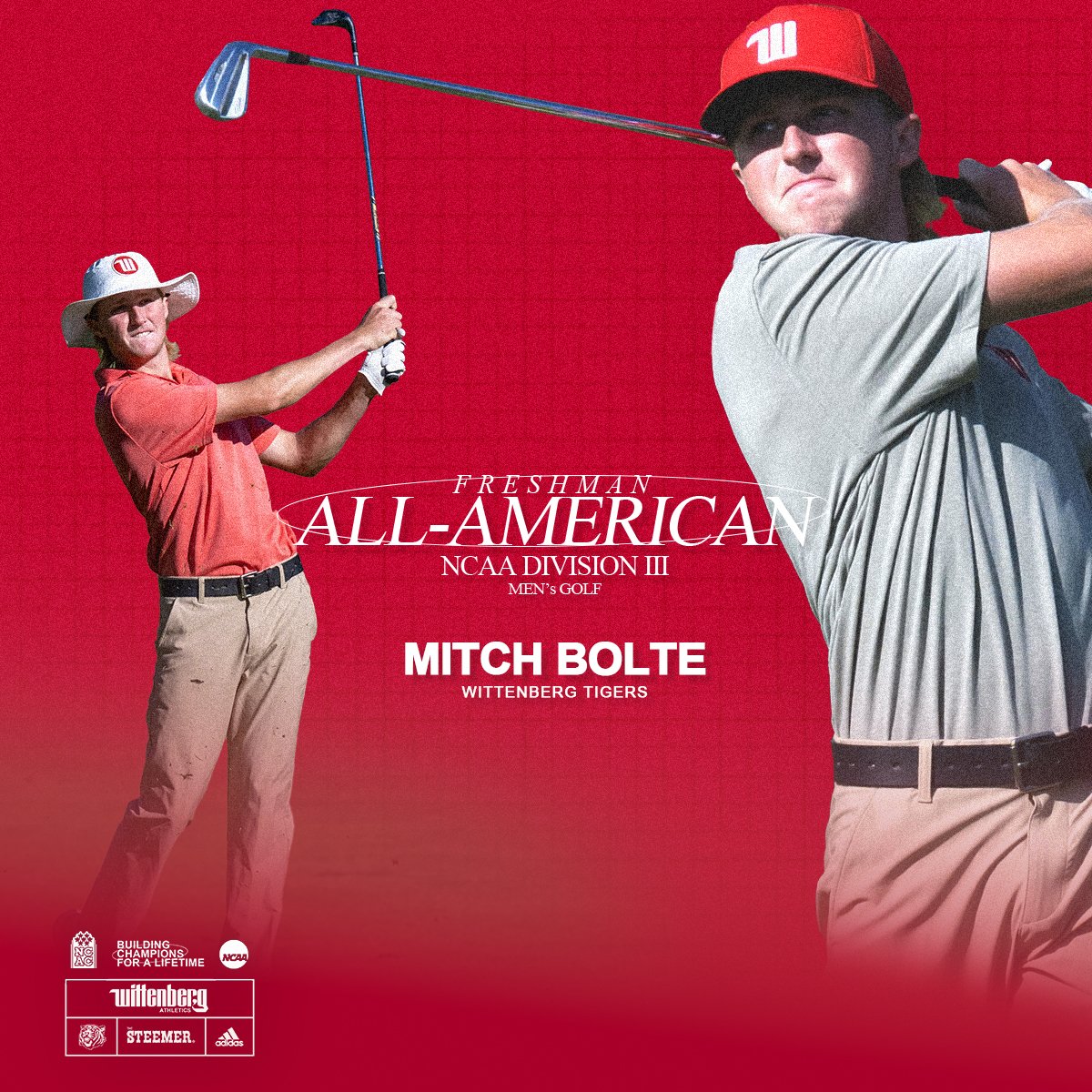 Mitch Bolte rounded out his tremendous inaugural collegiate campaign with selection to the NCAA Division III Men's Golf All-Freshman Team, as selected by the <a href="/GolfCoachesAssn/">GCAA</a>: wittenbergtigers.com/x/gmyj8 #TigerUp