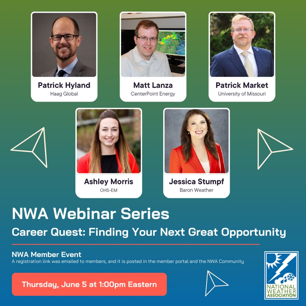 nwas's tweet image. Join us Thursday, June 5 at 1 PM Eastern for a member-exclusive webinar focused on careers in meteorology, entering the workforce, and seeking employment in the current job market
Members: Head to the Member Connect Portal/Community to register!
Not a member? Join @nwas today!