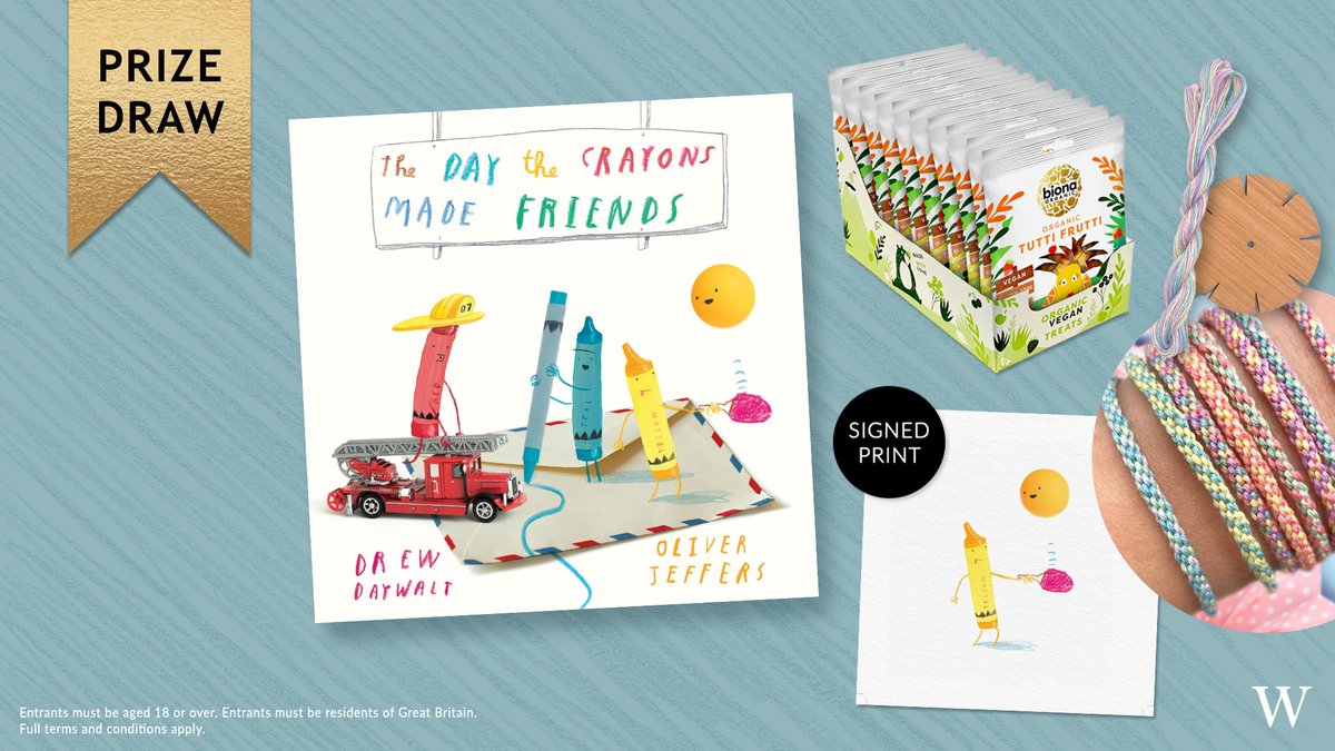 Waterstones Kids (@waterstoneskids) on Twitter photo To celebrate the release of The Day The Crayons Made Friends we're giving away a print signed by <a href="/OliverJeffers/">Oliver Jeffers</a>, plus a friendship bracelet making kit and a bundle of organic goodies from Biona!
Details here: waterstones.com/win/the-day-th⦠To celebrate the release of The Day The Crayons Made Friends we're giving away a print signed by <a href="/OliverJeffers/">Oliver Jeffers</a>, plus a friendship bracelet making kit and a bundle of organic goodies from Biona!
Details here: waterstones.com/win/the-day-thā¦