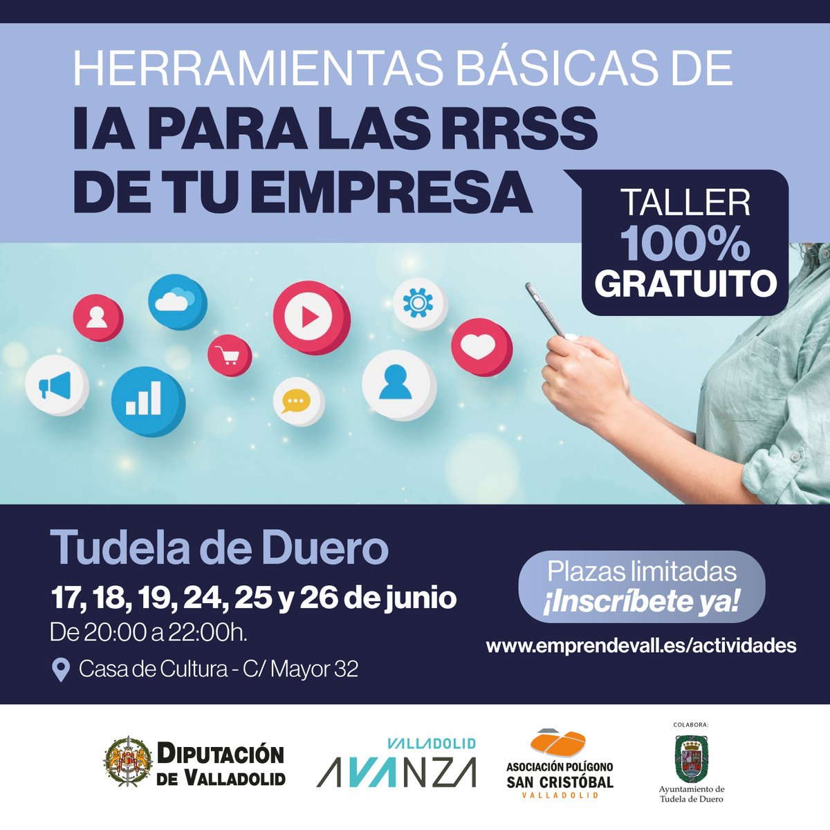 ¡Seguimos con las formaciones!
Descubre cómo la IA puede ayudarte a crear contenido, ahorrar tiempo y mejorar tu estrategia en redes sociales. Curso gratuito y práctico. 📱✨

📅 Inicio: 17 de junio
📍 Tudela de Duero
🔗 Inscripciones: goo.su/r9ncC6l

Colabora: <a href="/Dip_Va/">DiputaciónValladolid</a>