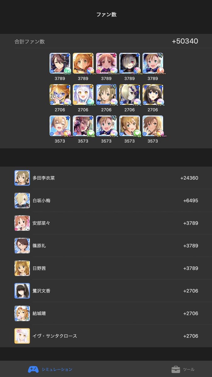 生存率100%のほう
微差だけどAをダンスで揃えてマイスタイルにトリコロールステップをつけるのが一応理想だと思います
ライフはいらないです
星環が一番伸びると思います