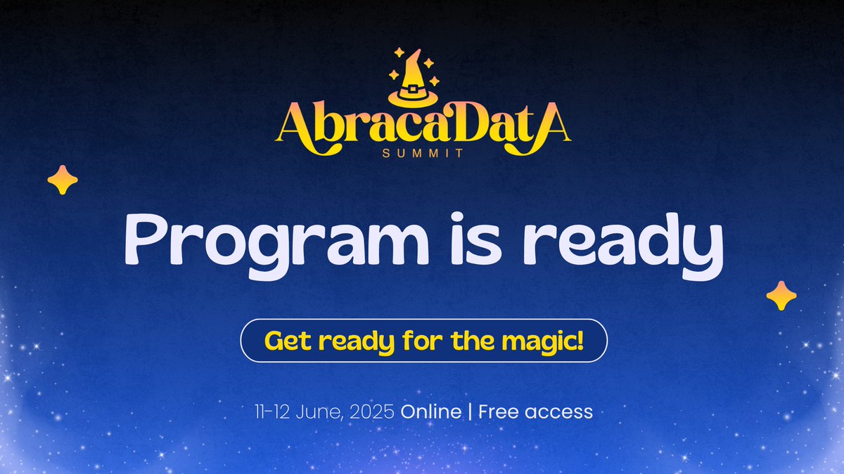 AbracaData (@abracadataspace) on Twitter photo 🔥 The program for Abracadata is here 🪄 abracadata.space/schedule/
Now it’s your turn to get inspired.
— <a href="/ApacheAirflow/">Apache Airflow</a> 3.0 for GenAI workflows
— Data observability in SRE culture
— Fine-tuning open models at scale
— Real-world analytics with causal inference
🪄 Save your spot! 🔥 The program for Abracadata is here 🪄 abracadata.space/schedule/
Now it’s your turn to get inspired.
— <a href="/ApacheAirflow/">Apache Airflow</a> 3.0 for GenAI workflows
— Data observability in SRE culture
— Fine-tuning open models at scale
— Real-world analytics with causal inference
🪄 Save your spot!