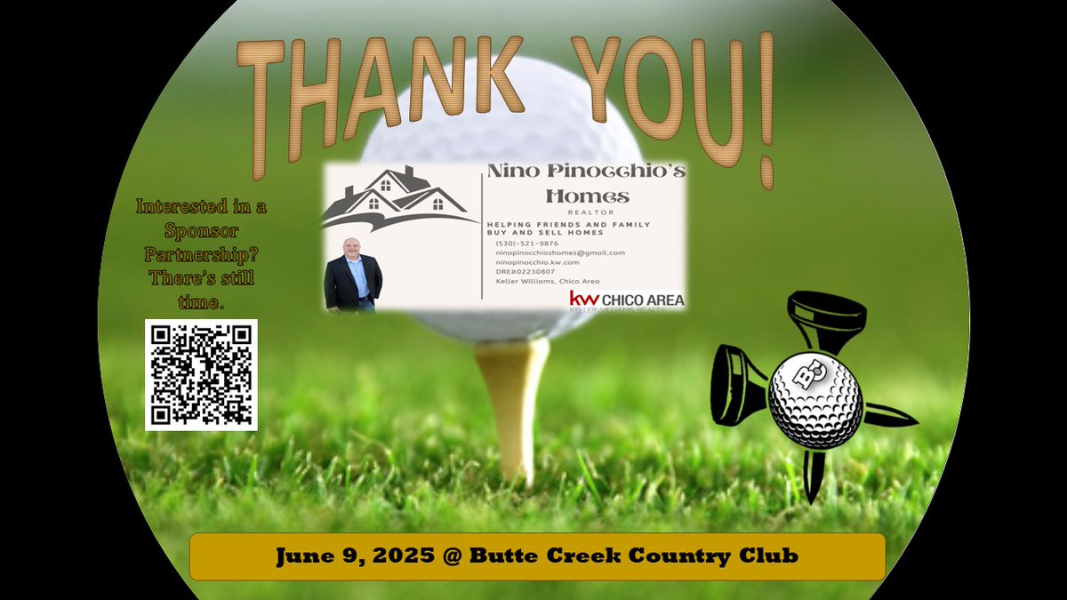 ButteFootball's tweet image. Thank You Nino Pinocchio for partnering with us for our upcoming Summer Scramble.
Get in on the fun at Butte Creek Country Club on June 9!
Interested in Becoming a 2025 Program Sponsor? Hit the QR Code in the graphic, Or this link charitygolftoday.com/event?e=18463&… #BCPride